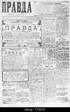 Premere il tasto / media, riviste, "Pravda" (la verità), editor: Vyacheslav Molotov, pagina titolo, prima edizione, San Pietroburgo, 5.5.1912, Additional-Rights-Clearance-Info-Not-Available Foto Stock