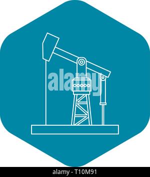 Olio icona pumpjack, stile contorno Illustrazione Vettoriale