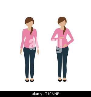 Donna incinta carattere nel look casual isolati su sfondo bianco illustrazione vettoriale EPS10 Illustrazione Vettoriale