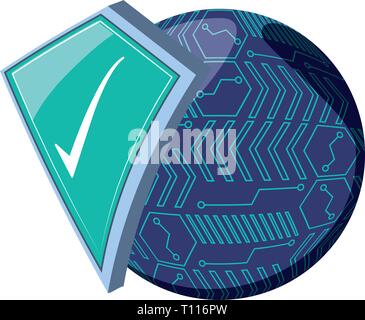 fissare la protezione con il disegno vettoriale elettronico del circuito Illustrazione Vettoriale