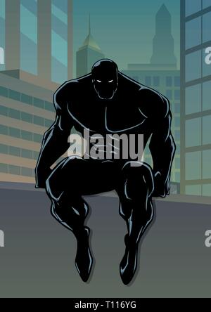 Supereroe seduto sul muro senza la silhouette del mantello Illustrazione Vettoriale