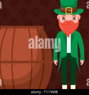 La birra Barile di legno con l'Irlanda uomo illustrazione vettoriale design Illustrazione Vettoriale