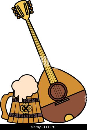 Birra vaso di legno con chiodi di garofano e il mandolino illustrazione vettoriale design Illustrazione Vettoriale