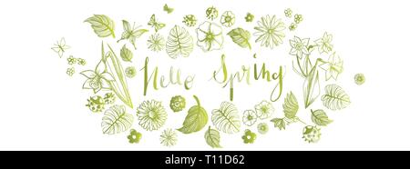 Sweet spring scarabocchi vettore completo banner di grandi dimensioni Illustrazione Vettoriale