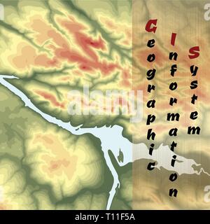 Sistema di informazione geografica banner con sfondo topografico Illustrazione Vettoriale