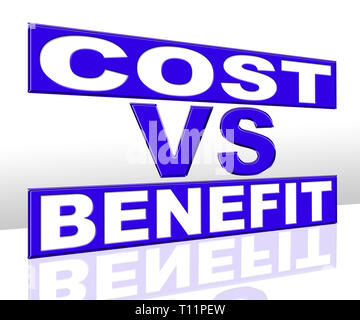 Vantaggio di costo rispetto a firmare significa il valore guadagnato oltre il denaro speso. Il calcolo è utile Vs spese - 3d illustrazione Foto Stock