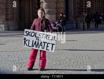Stoccolma, Svezia. 22 marzo, 2019. Clima svedese Greta attivista Thunberg dimostrando a Stoccolma il venerdì. Foto Stock