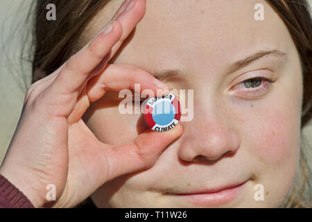Stoccolma, Svezia. 22 marzo, 2019. Clima svedese Greta attivista Thunberg dimostrando a Stoccolma il venerdì. Foto Stock