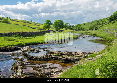 Langstrothdale, la sezione superiore di Wharfedale nel Yorkshire Dales National Park in un giorno d'estate. Questa è la sezione superiore della Wharfedale Foto Stock