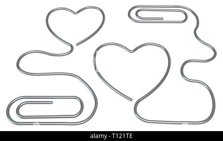 Graffetta metallica Valentine coppia forniture per ufficio isolato, 3d'illustrazione, orizzontale su bianco Foto Stock