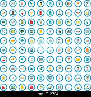 100 icone di posta elettronica impostare, stile piatto Illustrazione Vettoriale