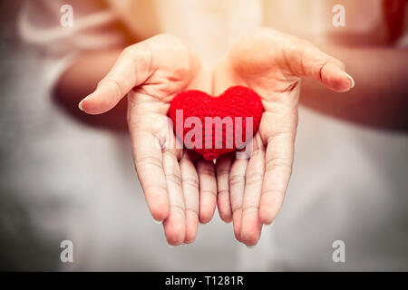 Dando cuore concetto, amore bello e condividere sulla ragazza mani. Foto Stock