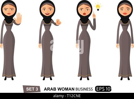 Business donna araba che mostra il gesto di arresto con la mano il candidato donna dando un discorso get idea eps 10 Illustrazione Vettoriale