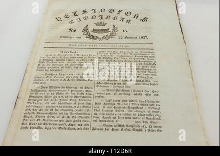 Helsinfors Tidningar è stato il primo quotidiano in lingua svedese pubblicato in Helsinki, 1829 -1866. È diventato il primo giornale in Finlandia. Nel 1864 il pap Foto Stock