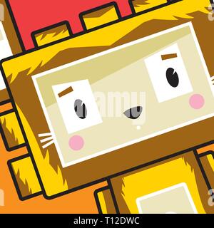 Cartoon carino blocco carattere Lion Illustrazione Vettoriale