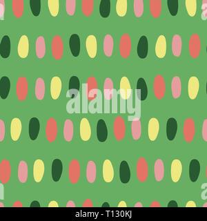 Verde rosa giallo astratto vettore senza giunture sfondo bambini. Motivo a punti ovali disegnati a mano. Forme semplici sfondo felice per i bambini. Camera per bambini Illustrazione Vettoriale