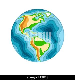 Mondo pianeta. La terra in 3d carta tagliata stile design. Illustrazione Vettoriale. Illustrazione Vettoriale
