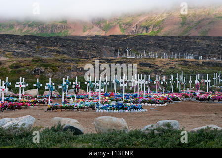 Cimitero, Qeqertarsuaq, Groenlandia Foto Stock