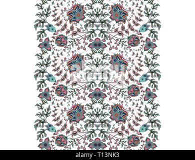 Perfetta cornice decorativa con blue pnk fiori su sfondo bianco Illustrazione Vettoriale