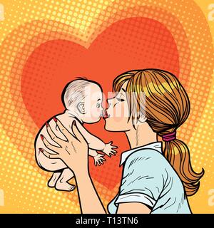 Mom baci baby, donna madre Illustrazione Vettoriale