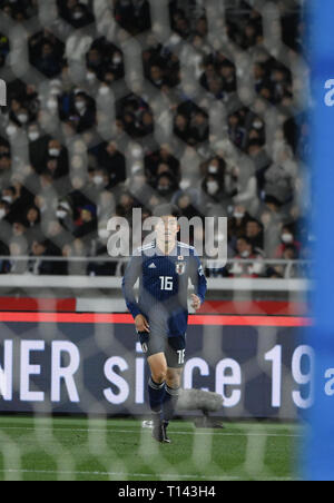 Tokyo, Giappone. 22 Mar, 2019. Tomiyasu del Giappone team può essere visto acceso durante il Kirin Challenge Cup 2019 tra la Colombia e il Giappone a Yokohama International Stadium di Yokohama Giappone. Venerdì 22 Marzo, 2019. Foto di: Ramiro Agustin Vargas Tabares Credito: Ramiro Agustin Vargas Tabares/ZUMA filo/Alamy Live News Foto Stock