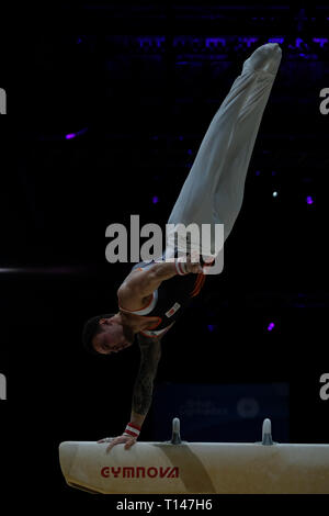 Birmingham, Regno Unito. 23 Mar, 2019. Bart Deurloo (NED) effettuando in corrispondenza di uomini della concorrenza per la ginnastica di Coppa del Mondo a Birmingham, Regno Unito. Credito: Giovanni Strondl/Alamy Live News Foto Stock