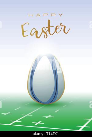 Felice Pasqua. Rugby realistica sfera a forma di uovo di Pasqua. Illustrazione Vettoriale. Illustrazione Vettoriale