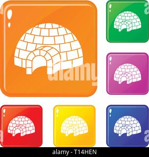 Igloo set di icone a colori del vettore Illustrazione Vettoriale