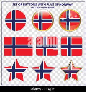 Set di banner con bandiera della Norvegia. Illustrazione colorata con le bandiere per il web design. Immagine con sfondo trasparente. Illustrazione Vettoriale
