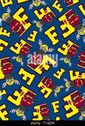 F è per il pompiere Zebra alfabeto illustrazione di apprendimento Illustrazione Vettoriale