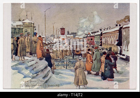 Arrivo dei francesi del generale Maurice Janin a Ekaterinburg, Russia, raffigurata nella pittura ad acquerello da artista ceco Jindřich Vlček dipinta su 27 Dicembre 1918 e stampato sulla cecoslovacca cartolina vintage dalla serie 'Immagini dalla vita e lotte delle legioni cecoslovacche in Russia " ("Pohledy ze života un bojů československých legií v Rusku") rilasciata in Cecoslovacchia nel 1920s. General Maurice Janin era il capo della missione militare francese in Siberia e la formale del comandante della legione cecoslovacca durante la Guerra Civile Russa. La cortesia della cartolina Azoor raccogliere Foto Stock