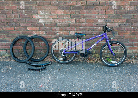 Un kids piccola rana viola bike. Foto Stock