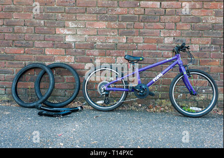 Un kids piccola rana viola bike. Foto Stock