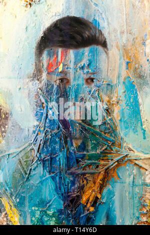 Abstract ritratto di un uomo, arte texture paintig olio Foto Stock