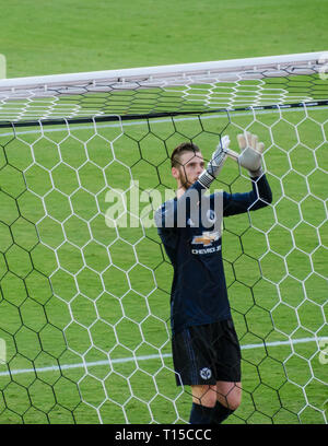 David De Gea grazie Manchester United fans in amichevole con il Barcellona Foto Stock