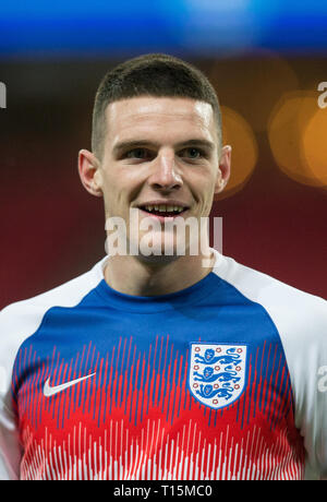 Londra, Regno Unito. 22 Mar, 2019. Declan riso (WHU) di Inghilterra pre match durante UEFA EURO 2020 Qualifier match tra Inghilterra e Repubblica ceca allo stadio di Wembley a Londra, Inghilterra il 22 marzo 2019. Foto di Andy Rowland/prime immagini multimediali. Credito: Andrew Rowland/Alamy Live News Foto Stock