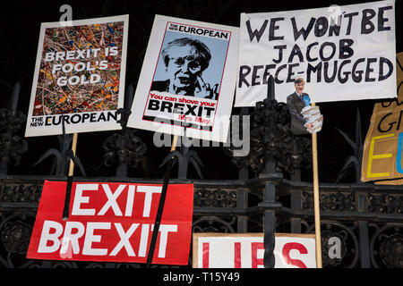 Londra, Regno Unito. 23 marzo, 2019. Segni fatti a mano sinistra al di fuori della Camera dei comuni da parte di alcuni milioni di manifestanti che hanno partecipato al voto popolare marzo e rally. Credito: Mark Kerrison/Alamy Live News Foto Stock