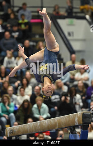 University Park, Pennsylvania, USA. 23 Mar, 2019. NATALIE WÓJCIK presso la University of Michigan compete il giogo della bilancia a Rec Hall nel Parco di Università, Pennsylvania. Credito: Amy Sanderson/ZUMA filo/Alamy Live News Foto Stock