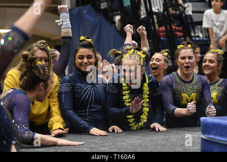 University Park, Pennsylvania, USA. 23 Mar, 2019. LEXI FUNK presso la University of Michigan celebra la conquista del titolo al Rec Hall nel Parco di Università, Pennsylvania. Credito: Amy Sanderson/ZUMA filo/Alamy Live News Foto Stock