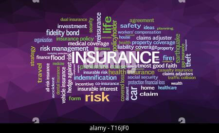 Parola di assicurazione il concetto di cloud illustrazione mostra parole correlate alla gestione dei rischi di business Illustrazione Vettoriale