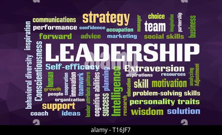 Parola di leadership Cloud, mostra parole correlate alla leadership e leader attributo concetto di pattern, vettore Illustrazione Vettoriale