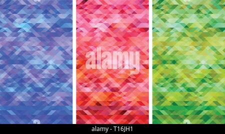 Elegante blu rosso verde abstract poligono impostare lo sfondo vettoriale. Adatto per smartphone Illustrazione Vettoriale