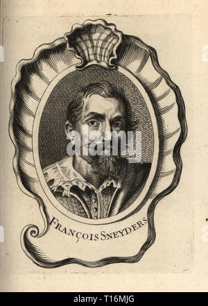 Ritratto di Frans Snyders, pittore fiammingo di animali e scene di caccia. Francois Sneyders. Incisione su rame dopo un ritratto da Anthony Van Dyck da Antoine-Joseph Dezallier dâ€™Argenvilleâ€™s Abrege de la vie des plus fameux peintres", la vita dei più famosi artisti, de Bure lâ€™Aine, Parigi, 1762. Foto Stock