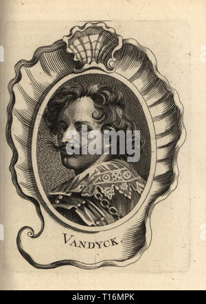 Ritratto di Sir Anthony Van Dyck, fiammingo pittore barocco 1599-1641. Vandyck ha. Incisione su rame dopo un autoritratto di Van Dyck da Antoine-Joseph Dezallier dâ€™Argenvilleâ€™s Abrege de la vie des plus fameux peintres", la vita dei più famosi artisti, de Bure lâ€™Aine, Parigi, 1762. Foto Stock