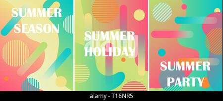 Set di 3 backgrunds astratta. Colore liquido abstract background design. Fluido vettore gradiente design. Estate poster. Illustrazione Vettoriale