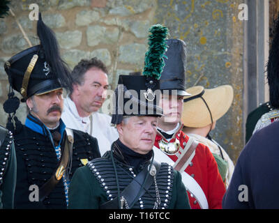 Waterloo, Belgio - 18 Giugno 2017: diversi attori durante la rievocazione della battaglia di Waterloo. Foto Stock