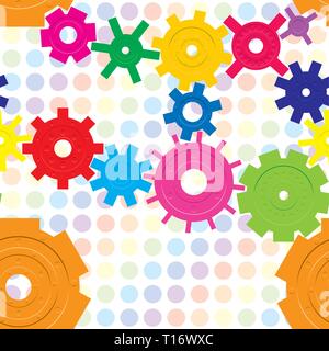 Modello senza cuciture con ruote dentate su sfondo raindow, illustrazione vettoriale Illustrazione Vettoriale