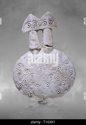 Età del Bronzo anatolica due con testa a forma di disco di alabastro statuetta della dea - XIX al XVII secolo a.c. - Kültepe Kanesh - Museo della Civiltà anatolica, Foto Stock