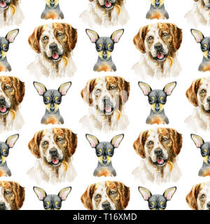 Acquerello seamless pattern del cane. Il pet, cucciolo sfondo. Carta da parati degli animali Foto Stock