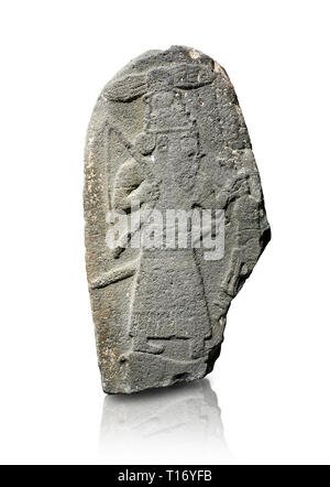 Hittita monumentale scultura in rilievo di un Dio di caccia e il suo simbolo geroglifico è al di sopra della sua testa. Fine periodo Hittita - 900-700 A.C. Adana Archeologia M Foto Stock